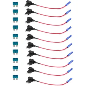 Automotive Car Truck 16 Gauge Add-a-Circuit Fuse TAP Adapter for Regular Standard Blade Type + 15Apm Standard Fuse - 10 Pieces Each