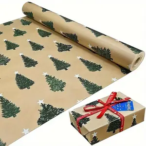 Large Roll Cowhide Wrapping Paper, Cute Christmas Tree Design, Holiday Gift Wrap, Party Favor Packaging, Office Supplies