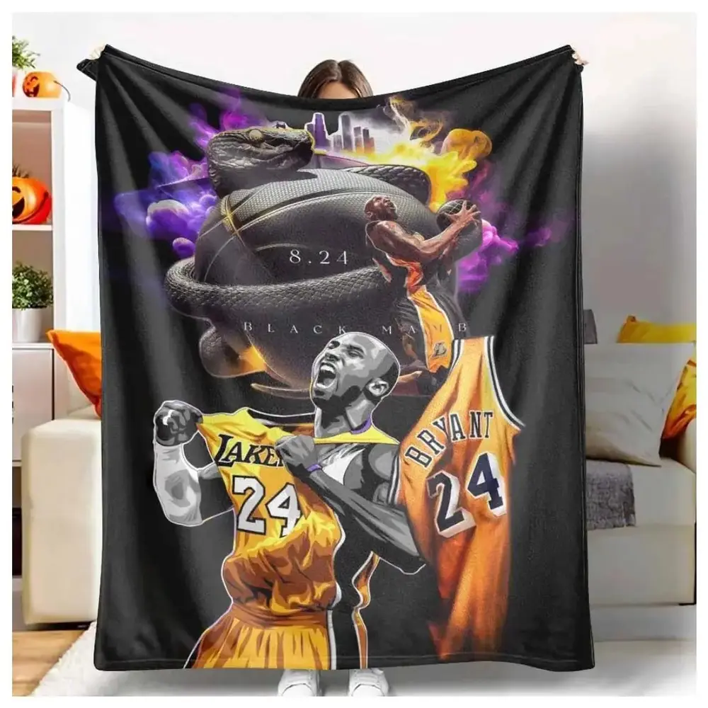 Kobe Bryant Black Mamba Basketball Snake Element Flannel Blanket - Geometric, Modern, Multi-Size, Flat Weave, Fade-Resistant, Lightweight, Super Soft, Warm, Durable for Sports Watching, Bedroom, Gift