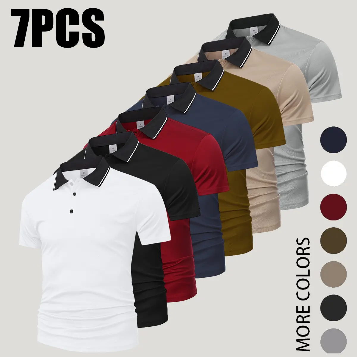 7-pack men’s summer new fashion polo shirts; multi-pack casual short-sleeve tops—comfortable, skin-friendly, breathable; suitable for daily outings and friend gatherings; machine washable; menswear; men’s business-casual polo shirts.,summerwins,father'sda
