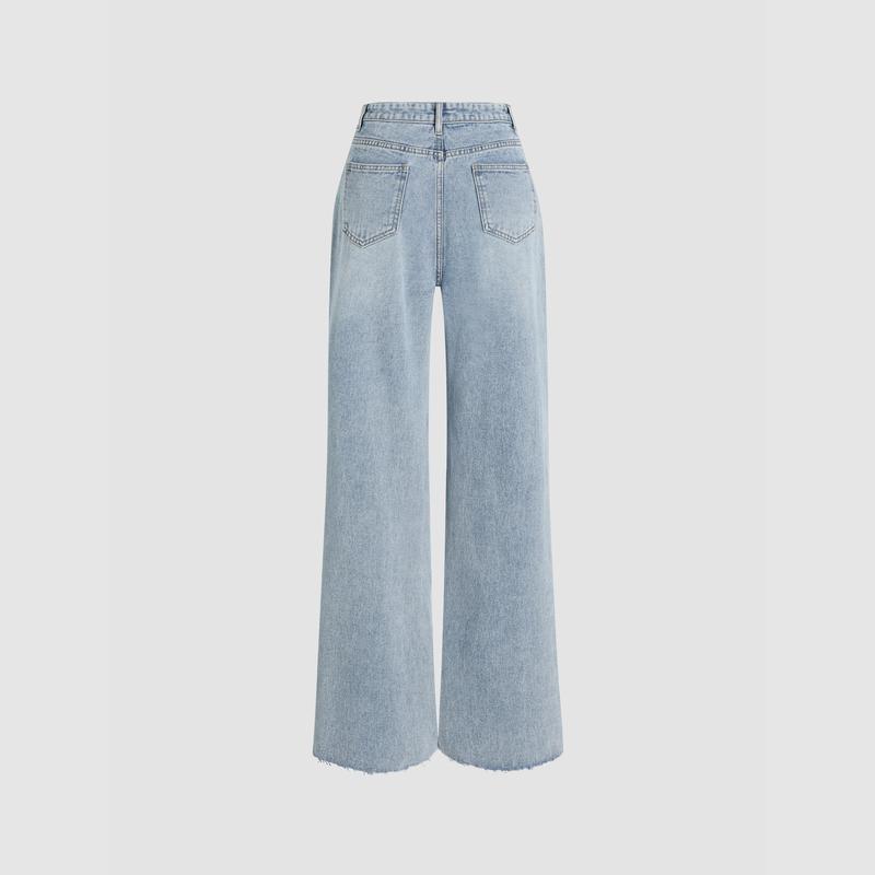 Cider [size XXS Petite-XL Petite] Petite High Waist Ripped Straight Leg Jeans