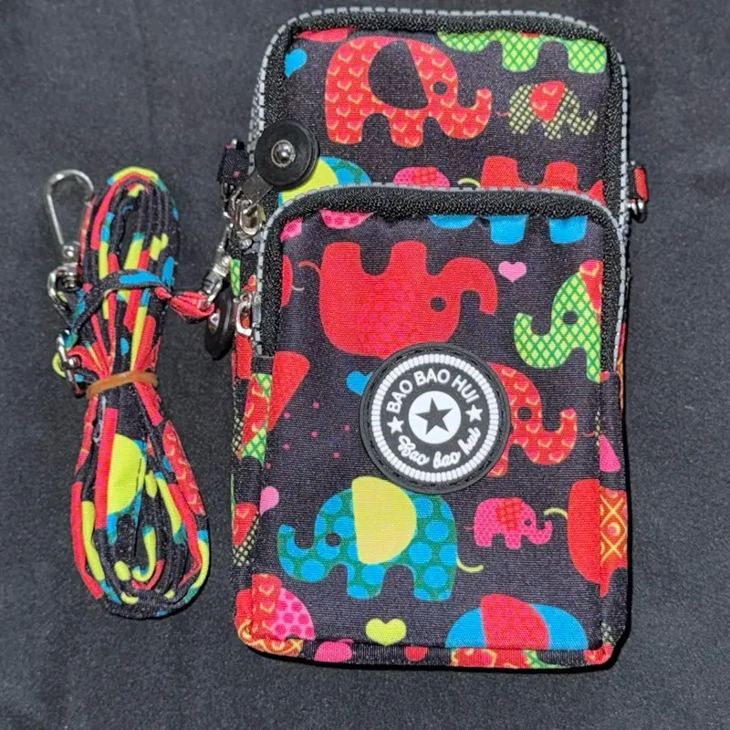 Bao Bao Hui Colorful Elephant Pattern Wallet with Rainbow Strap and Secure Closure Design