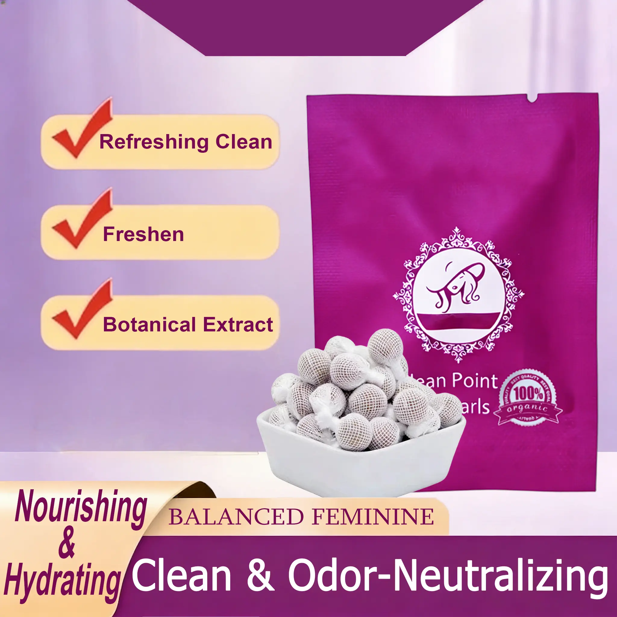 Organic Intimate Detox Pearls for Women, Natural Herbal Formula for Gentle Anti-Odor & Antibacterial Cleansing Support