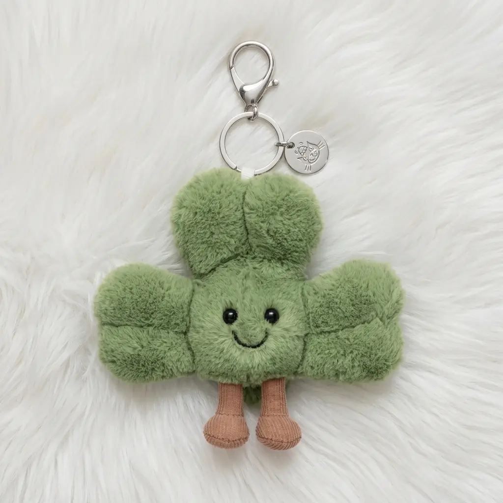 Jellycat Smiling Amuseables Siofra Shamrock Bag Charm – Soft Plush Keyring for Backpack, Purse & Everyday Carry