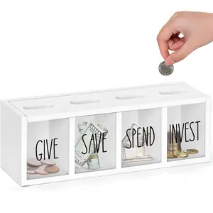Wooden Give Save Spend and Invest Money Saving Box