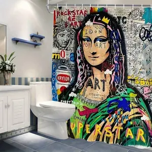 One Colorful Graffiti Art Portrait Shower Curtain Designed For Home Decor, Featuring A Non-Perforated Partition For The Bathroom, Machine Washable, And Comes With Hooks For Easy Setup