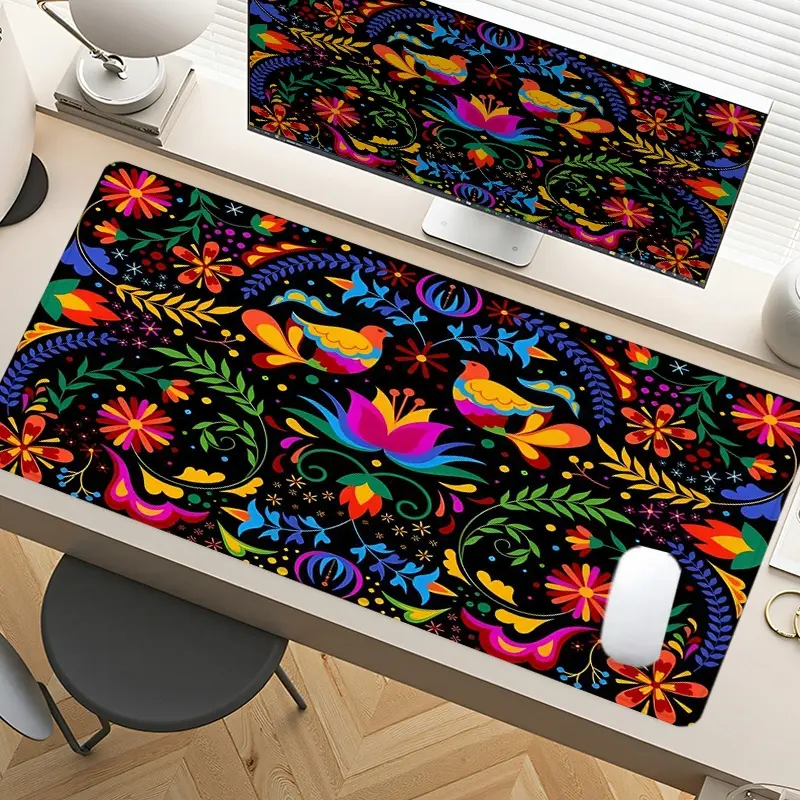 Mexican Day of The Dead Floral Sugar Skull Gaming Mouse Pad Extra Large Computer Mouse Pads for Desk xxl Mouse Pad for Laptop Big Mouse Pad Extended Mouse Pad with Non-Slip Rubber Base Stitched Edge for Día de Muertos