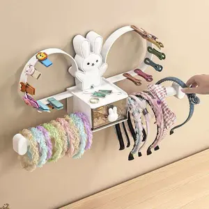 Multifunctional Hair Clip & Headband Organizer Rack, Wall Mount Storage with Drawer for Kids' Hair Accessories
