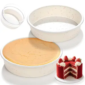 Silicone Round Cake Pan with Metal Reinforced Frame Set of 2, Nonstick Silicone Cake Mold for Baking Suitable for Making Layers, Cheese & Chocolate Cupcakes