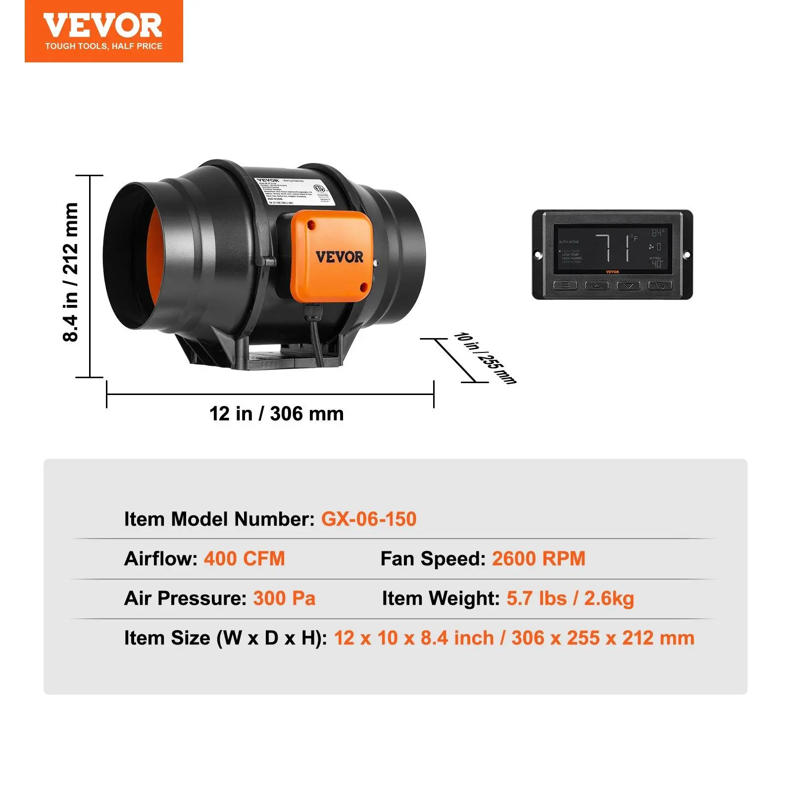 6 inch - EC Motor with Temp Humidity Controller