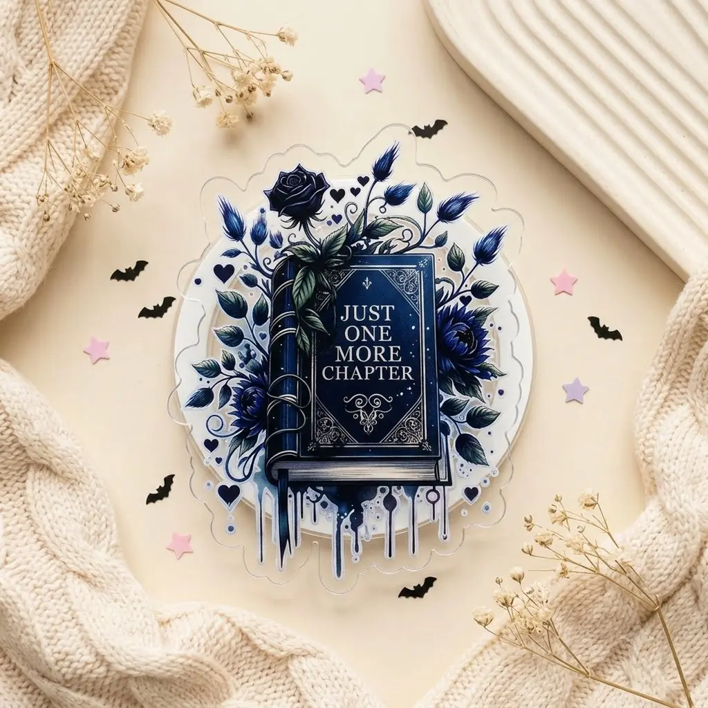Dark Fantasy Bookish Expandable Phone Grip Holder - Blue Rose Stand, 1 More Chapter Reading Aesthetic Accessory for Smartphones & eReaders