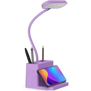 X-DLP04  Cute Purple Desk Lamp, Rechargeable Study Table Light for Home Office, Small, Battery Operated, LED, Flexible Gooseneck, Mini, Cordless, College Dorm Room Desktop Accessories for Teen Girls