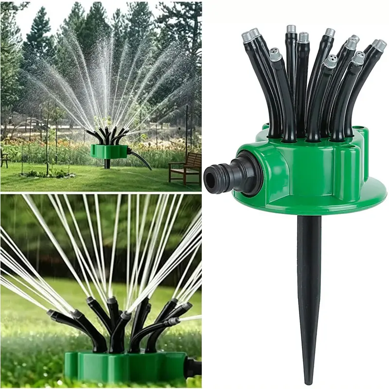 360-Degree Rotating Automatic Garden Sprinkler Head, Adjustable Multi-Head Water Sprayer, Water-Saving Irrigation Equipment for Backyard Grass Plant Care Spray, Outdoor Watering & Roof Cooling