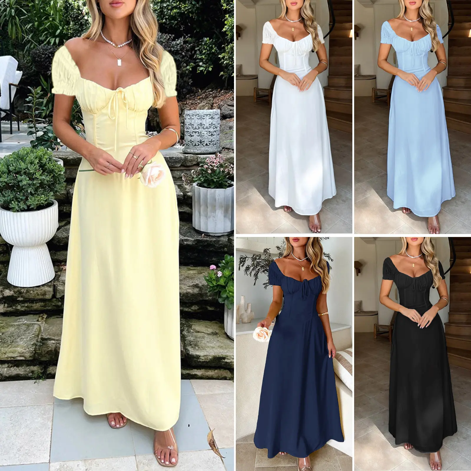 Women's A-Shaped Casual Dress, Solid Bodycon Mini with Corset Waist and Low-Cut Neckline, Short Sleeve Polyester Fabric for Daily Wear, A-Shaped Casual Dresses, Shortsleeve, Corset Waist Casual Dresses campingessentials