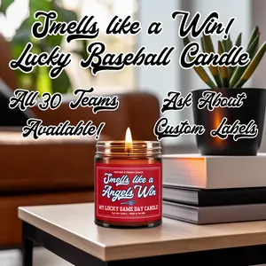 Smells Like a Win | Lucky Baseball Game Scented Candle | 8oz Eco Friendly Soy Wax Cotton Wick House Candle | Baseball Decor and Gift