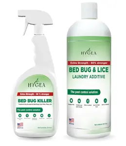 HYGEA NATURAL Extra Strength Bed Bug Spray & 32 Oz Laundry Additive Comprehensive Solution for Active Infestations Fast Acting Non Toxic Formula Safe for Family Use Pack