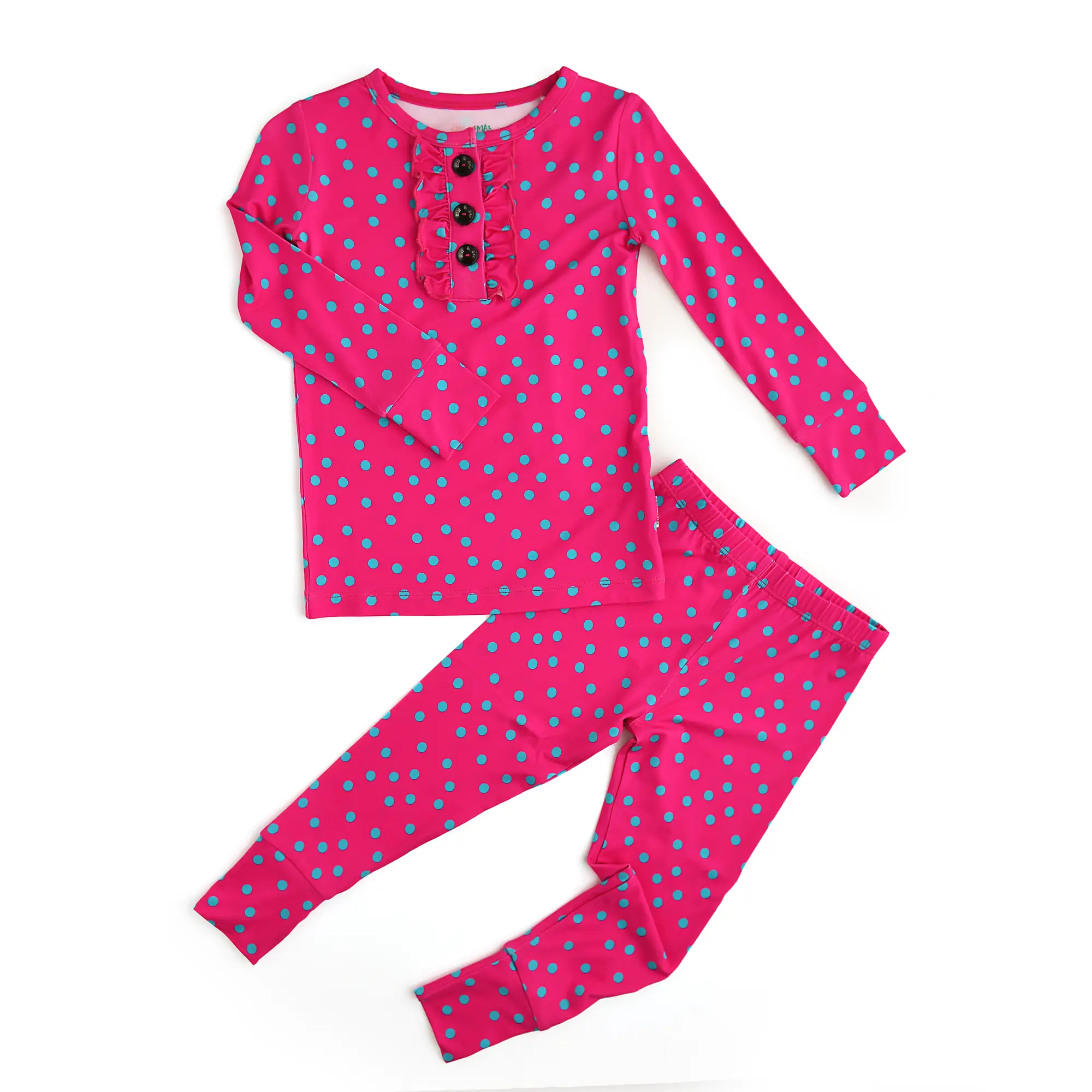 Evelyn Dot Ruffle Two Piece Bamboo Valentine's Day Kids Outfit