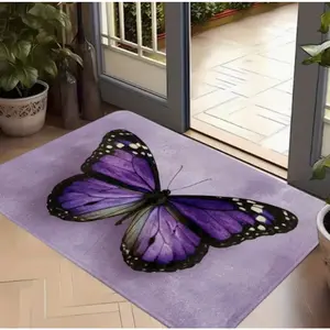 A Modern Single Door Mat with A Watercolor Painting Depicting Purple Butterflies Suitable for Decorating Bedrooms Living Rooms Kitchens and Autumn Themed Indoor Carpets Decorative Rug