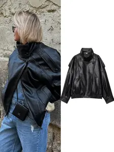 Women's Faux Leather Jacket Coat, Stylish Casual Outerwear, Perfect for Fall & Winter, Comfortable and Trendy Design