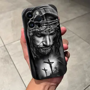 Jesus Cross Pattern Phone Case , Soft Silicone, Fully Protected and Shockproof Cover For iPhone 17 16 15 Pro Max 14 13 12 11 X Plus Air Mini 16E Black for iPhone13