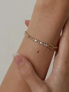 Ladies Bracelet Square Zircon Paperclip Chain Tennis Chain Stainless Steel 18k Gold Plated Waterproof And Anti Allergy Jewelry Sporty And Casual Style Dynamic Matching Fashion Bracelets