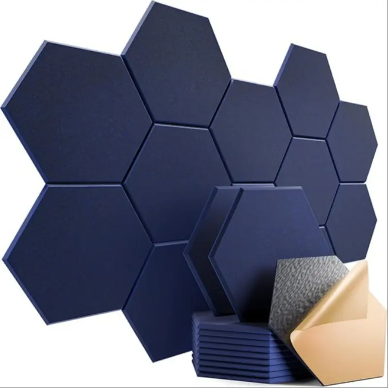 Hexagon Acoustic Panels, 12 Self-Adhesive Soundproof Tiles, High-Density Polyester Fiber 12"X10"X0.4" for Studio, Home & Interior Walls Wall Panel, Renter Friendly Wall Panels