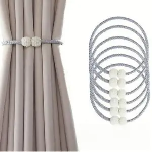 Elegant European Style Magnetic Curtain Tiebacks, Strong Magnet, Durable Rope, Decorative Pearl Balls, Window Treatment Accessories