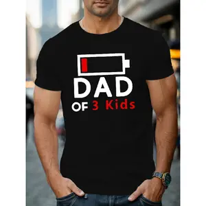 DAD OF 3 KIDS Men's Funny Parenting Humor T-Shirt - Casual Round Neck Short Sleeve Tee Suitable for Dad of 3 Kids, Machine Washable Casual Wear & Outfits (Ideal Gift)