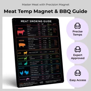 Levain & Co Meat Temperature Magnet & BBQ Smoker Guide - Smoker & Pellet Grill Accessories - Wood, Time, & Temp - BBQ Accessories - Grilling Gifts for Men