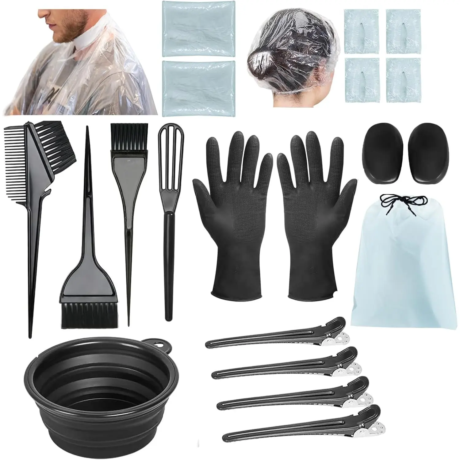 21Pcs Hair Dye Kit Professional Hair Coloring Products with Hair Dye Brush, 350Ml Hair Color Bowl, Hair Clips, Applicator, Earcover for Salon Bleaching & Hair Coloring at Home
