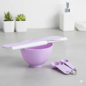 5-in-1 Silicone Mixing Bowl Set for Face Mask Powder & Liquid, Reusable Beauty Tools with Brushes, Spatula, Foldable Design, Non-Slip Grip, Travel-Friendly, Easy Clean Skincare & Makeup Mixing Kit