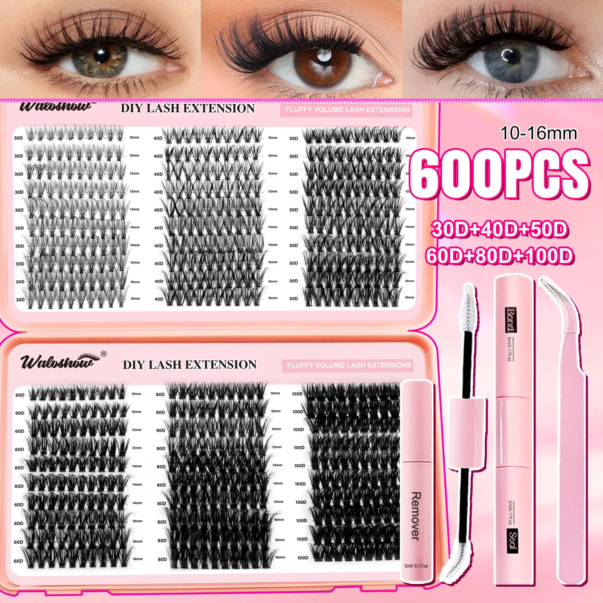 Mixed Length Individual False Eyelashes Kit, 1 Set Curling False Eyelashes with Tools, Eye Makeup Accessories for Women, Lashes Clusters Kit