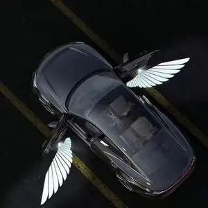 2-Piece Car LED Angel Wing Brand Logo Projector Door Light Set - No-Punching Installation Ghost Shadow Device, ABS Plastic, Universal Fit Projector-Type Car Ambient Light