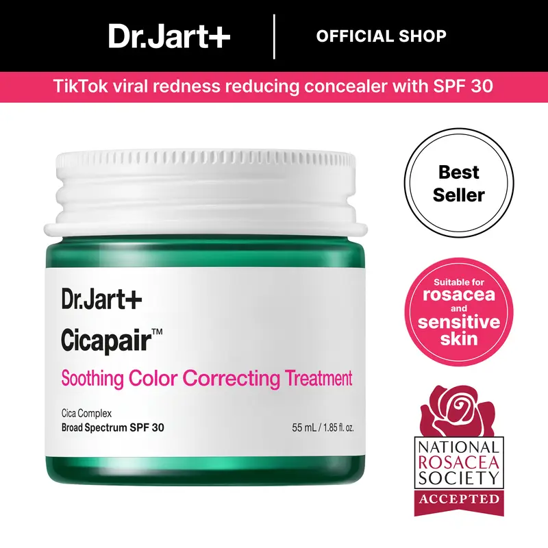 [Dr.Jart+] Cicapair Soothing Color Correcting Treatment SPF 30 with Centella Asiatica | Redness Correcting Cream for Rosacea and Sensitive Skin  | Conceals Blemishes  | Korean Skincare | Barrier Repair