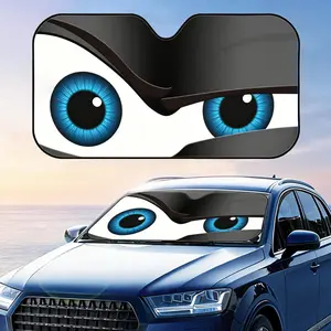 Cute Cartoon Eyes Black Sun Visor Car Windshield Sun Shade UV Block Heat Insulation Reflective Cover Keeps Interior Cool Protects Dashboard Foldable Storage Universal Fit for Car SUV Truck Summer Essential