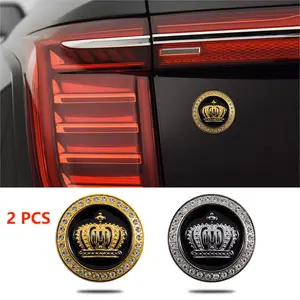 2pcs Metal Royal Crown Luxury VIP Auto Car Emblem Badges Decals Stickers, Size:1.89*1.89, Double Sided Heavy-Duty Foam Tape, Silver/Gold