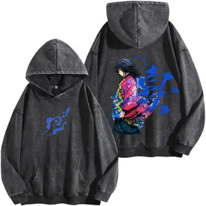 Tomioka Giyuu Demon Slayer Washed Hoodie, Water Hashira Anime Graphic Tee, Vintage Manga Streetwear Shirt, Oversized Fan Apparel