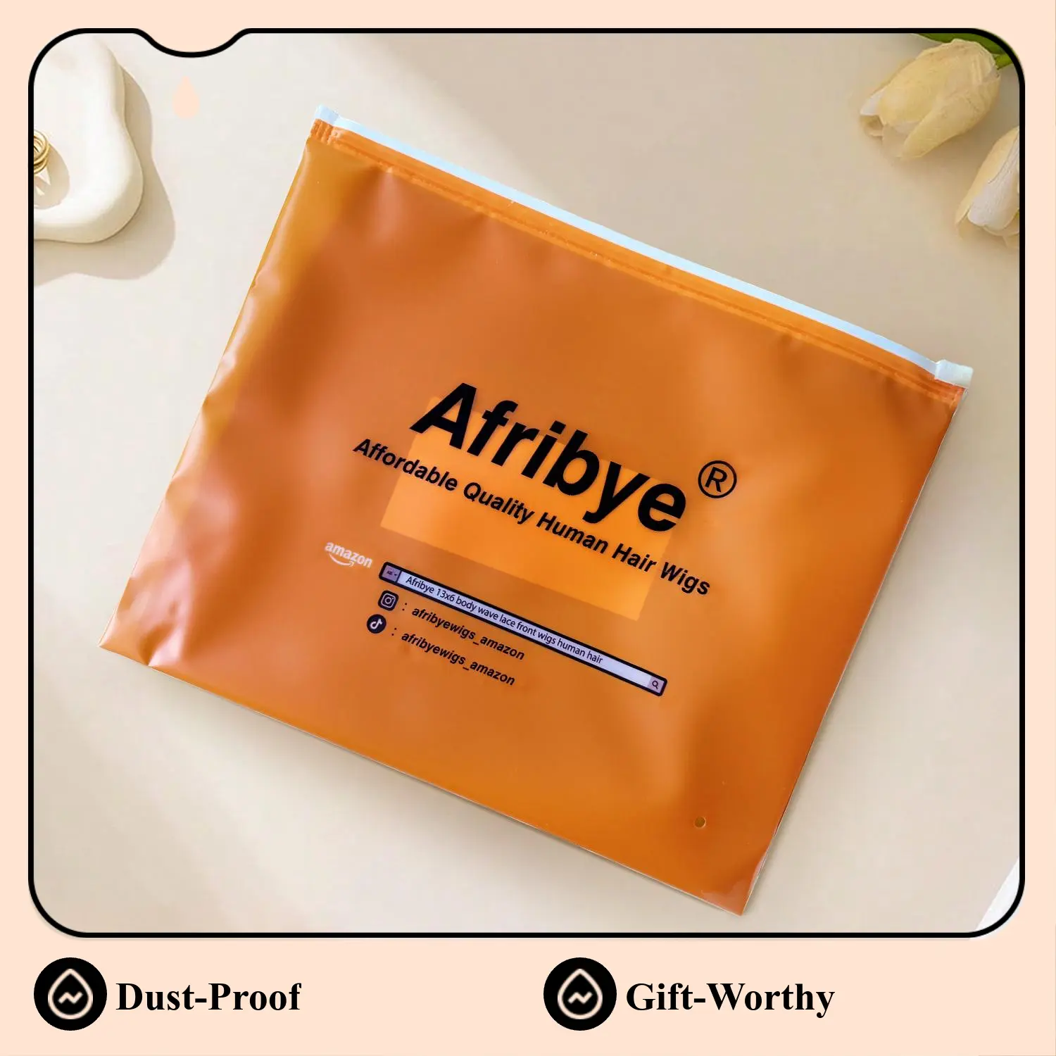 AFRIBYE Luxury Wig Packaging Bag - Dust-Proof Hair Extension Organiser with Storage Compartment, Smooth Reusable Space-Saving Travel & Retail Bag (Gift-Worthy Hair Bundles Solution; Separate Purchase Not Recommended), Space Saving Bag