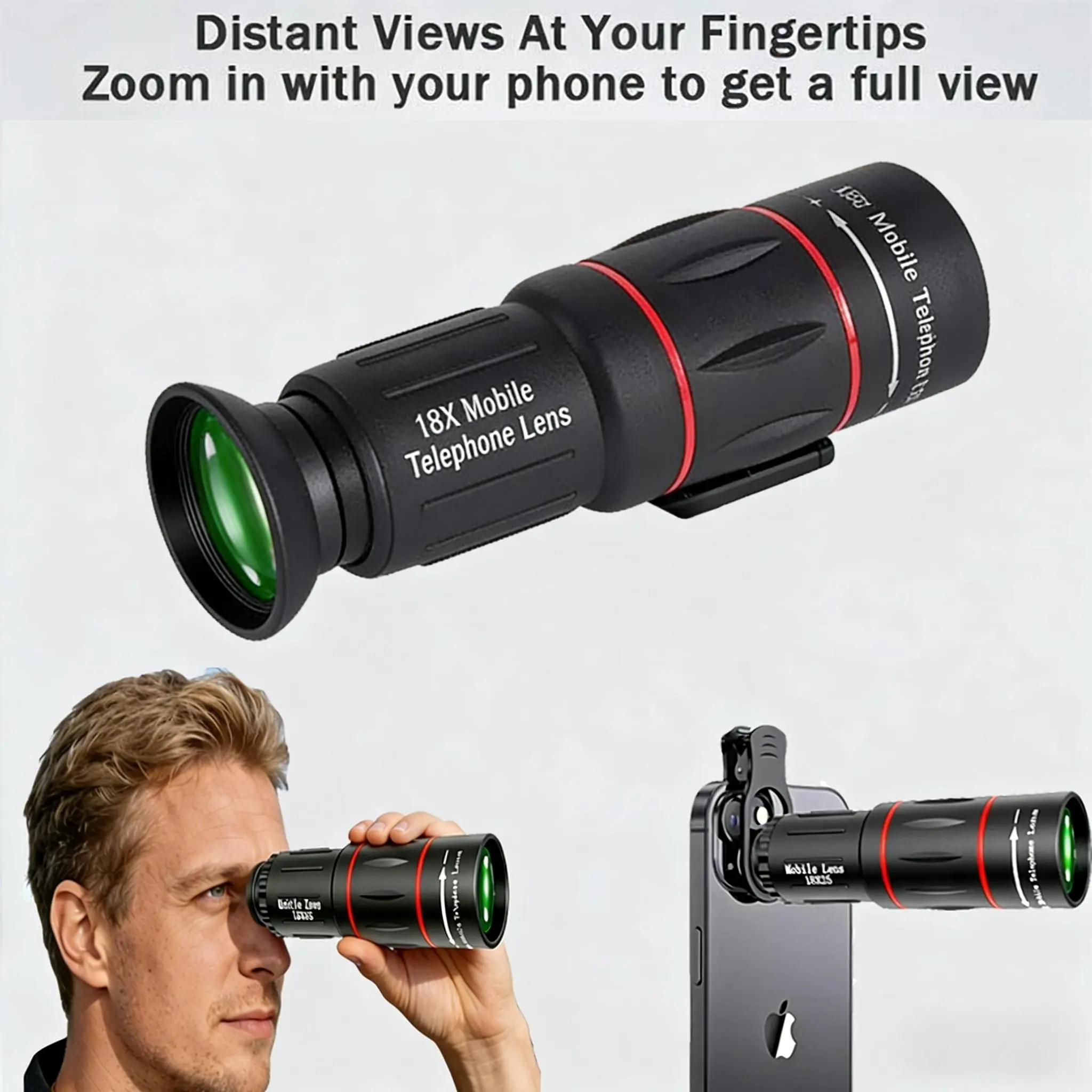 18X High-Definition Anti-Shake 2 In 1 Cellphone Camera Telephoto Lens Accessory - Portable Monocular with Adjustable Large Focusing Wheel for Outdoor Camping, Hiking - Boyfriend Winter Birthday Gift
