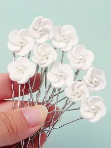 New Soft Clay Flower Bridal Headpiece Set, Elegant Hairpin Accessories for Weddings & Birthdays, Perfect Party Wear