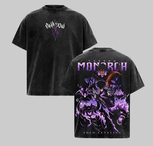 Shadow Monarch Anime Tee | Inspired by Solo Leveling & Sung Jinwoo’s Power | Dark Purple Graphic Streetwear | Awaken Your Shadows with Epic Art & Bold Design | Oversized Vintage Wash Shirt
