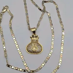 Fashion necklace MONEY BAG multi stone's three colors Gold-plated 24"inches unisex