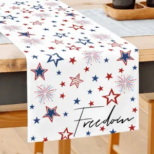 Red Stars Patriotic Freedom Table Runner 4th of July Independence Day Table Runner for Memorial Day Holiday Dining Table Decor for Veterans Day Party