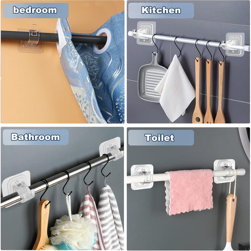 No-Drill Self-Adhesive Curtain Rod – Transparent, Waterproof, Durable, Easy Installation for Bedroom, Bathroom, Kitchen (Six-Counts)