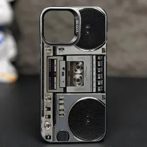Retro cassette player pattern TPU laser-engraved phone case, compatible with iPhone 17 Pro Max, 16 Pro Max, 15 Pro, 14, 13, 12, and 11.  Stylish, shockproof, and lightweight protective case with protective features. Cellphone Protection