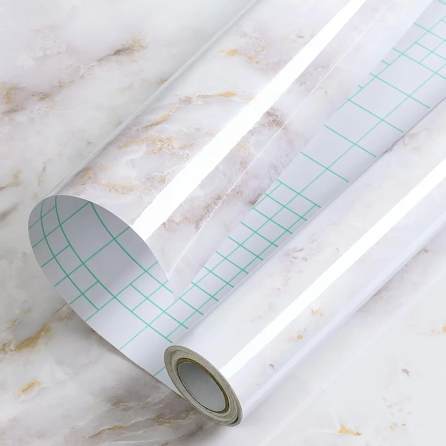 Glossy Marble Decorative Contact Paper, 17.5in x 78.7in Waterproof Self-Adhesive Peel-and-Stick Vinyl for Countertops, Cabinets, Home Decor