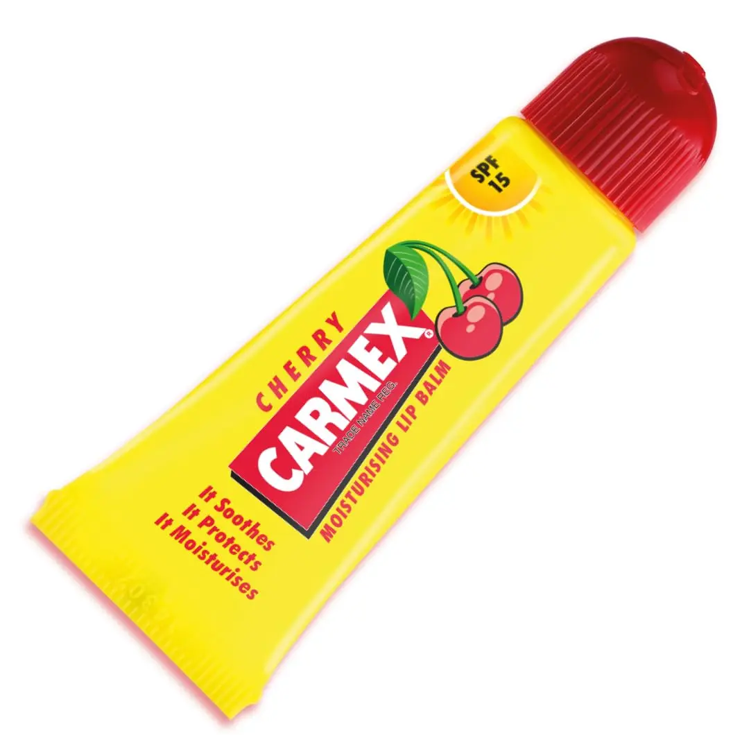 Carmex Cherry Lip Balm Tube with SPF 15 - Soothing Moisturizer and Sun Protection for Dry Lips, Alcohol-Free Treatment, Natural Finish