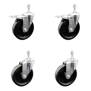 Service Caster SCC-TSTTL20S514-PHS-381615-2-S-2 Phenolic Swivel Threaded Stem Caster with 5 x 1.25 in. Black Wheels & 0.38 in. Stems - Set of 4
