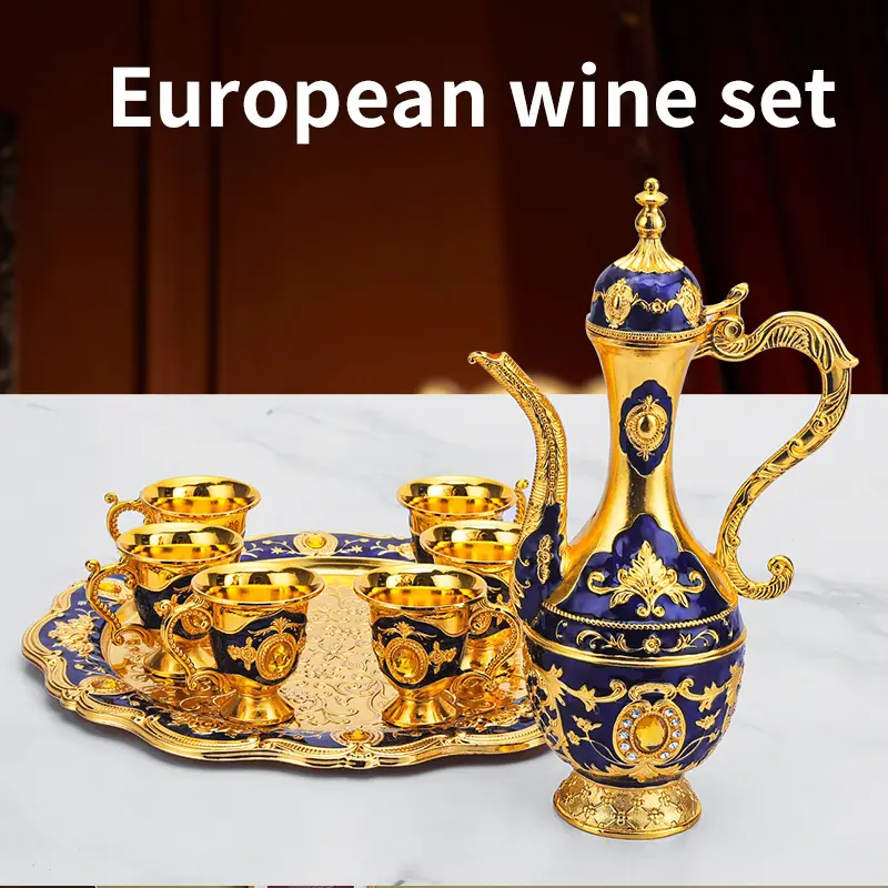 Baijiu Cup & Decanter Set, Household Living Room Mini Barware Set, European-style Metal Wine Pot, High-grade Ornament, Wedding Gift