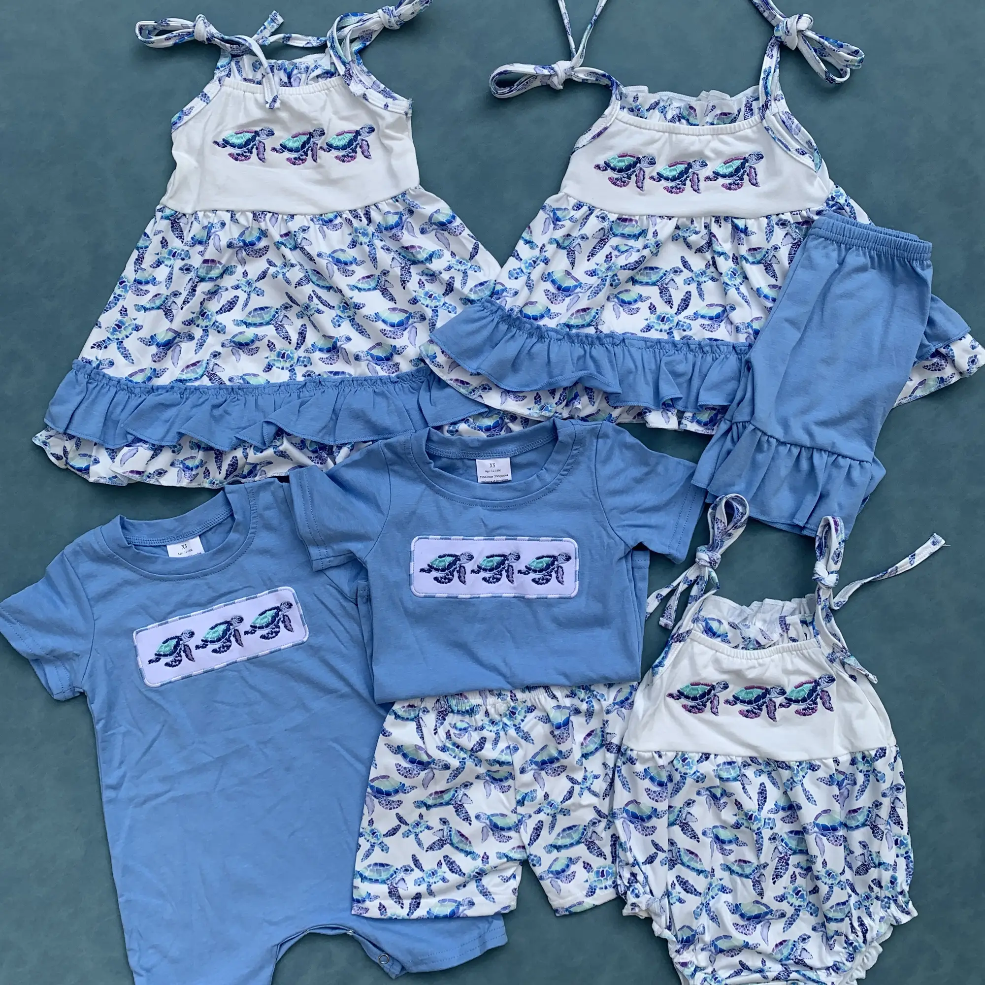 Embroidery turtle kids girls summer clothes